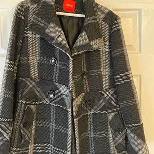 Black plaid pea coat